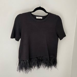 Black feather trim top